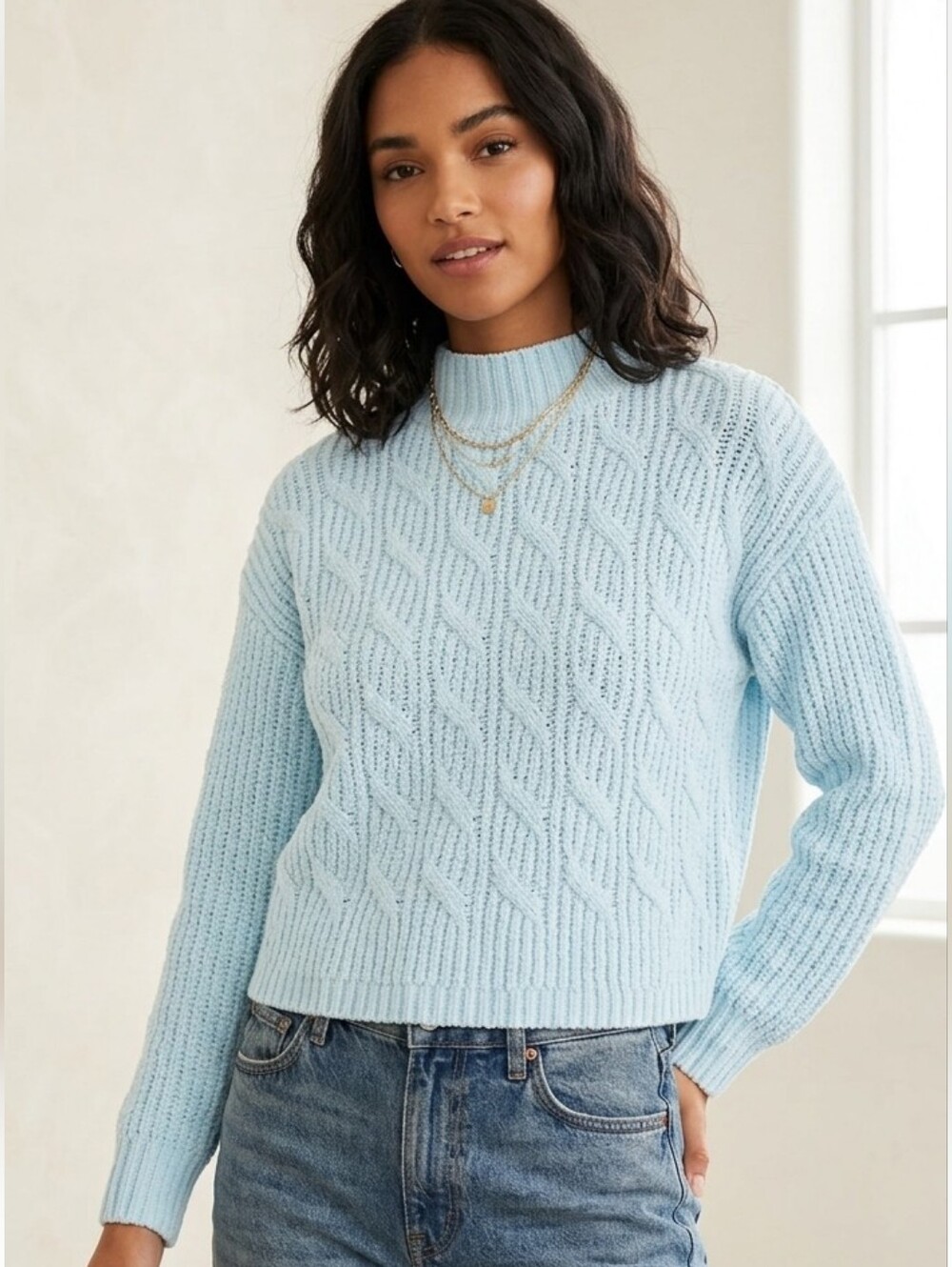 J. Crew Factory Light Blue Textured Turtleneck Sweater